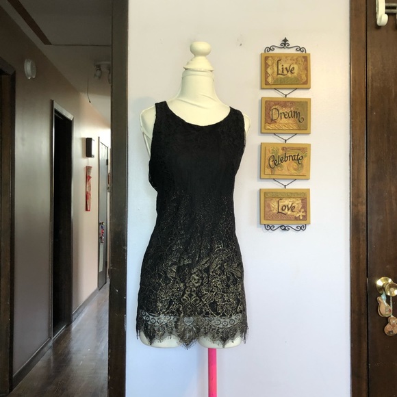 Apt. 9 Tops - Black & Gold Lacy Top